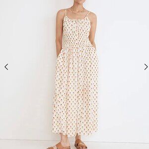 NWT. Madewell Floral Block Print Cami Midi Dress. Large. Cream Yellow Red